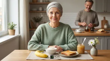 Cancer patient eating light bland diet foods during immunotherapy-induced colitis recovery