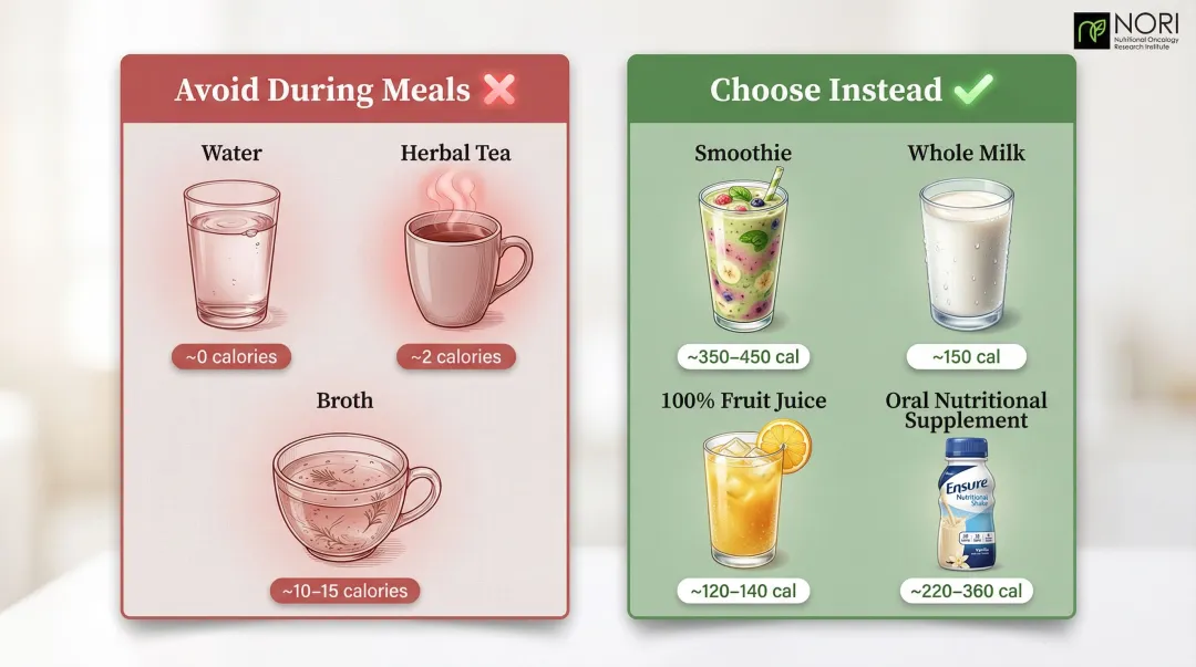 High-calorie beverage options for cancer patients when solid food is difficult infographic