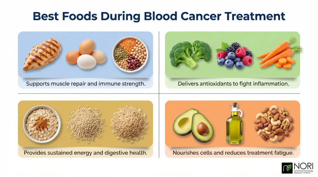 Four essential food groups for blood cancer patients during treatment visual guide