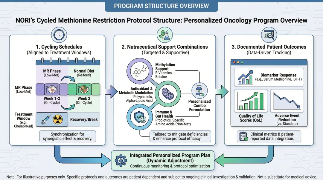 NORI protocol cycled methionine restriction treatment plan features and structure overview