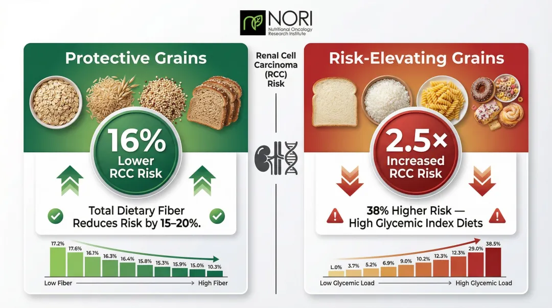 Whole grains versus refined grains kidney cancer risk reduction data comparison infographic