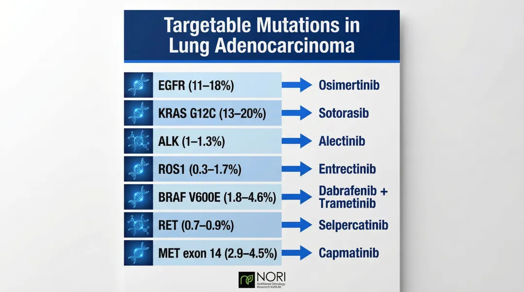 Major lung cancer actionable mutations targeted therapy drug matching chart