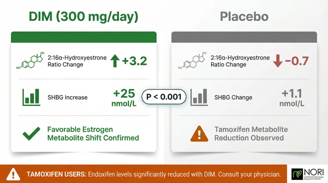 DIM supplement effects on estrogen ratio and tamoxifen metabolite levels comparison
