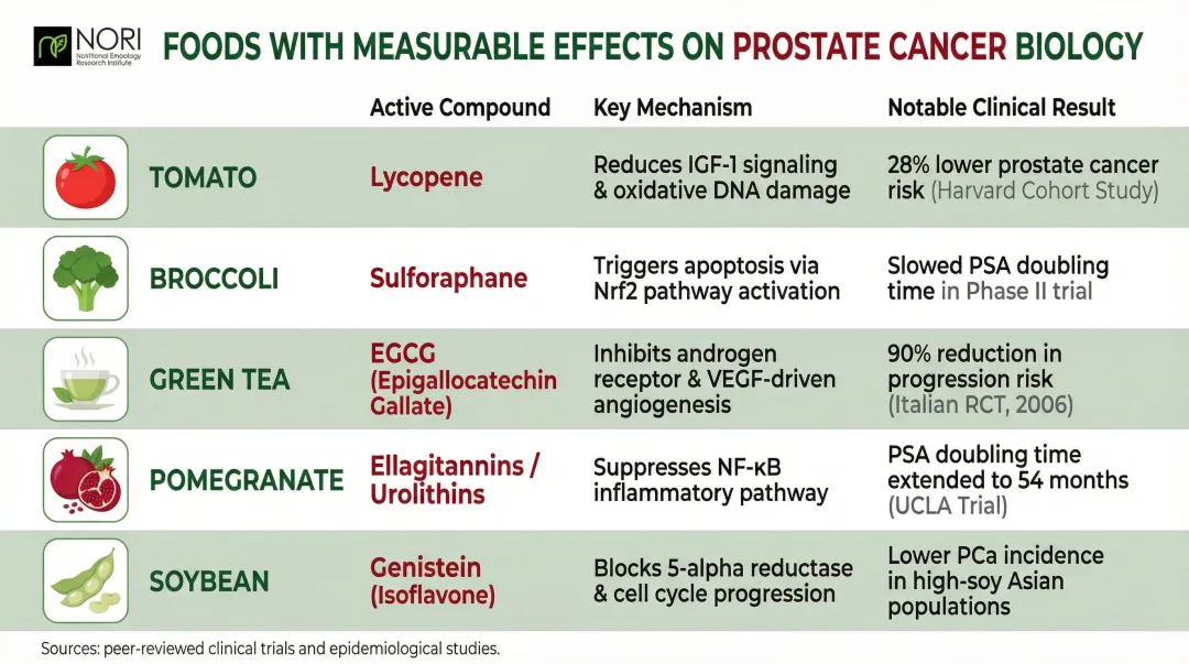 Evidence-based foods for prostate cancer five key foods mechanisms and clinical outcomes