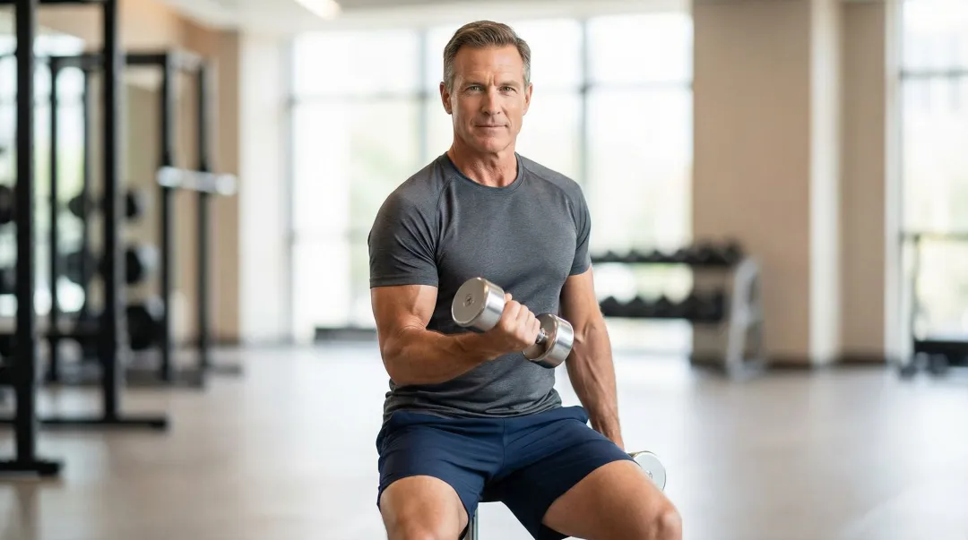 Man performing resistance training exercise recommended for prostate cancer patients on ADT