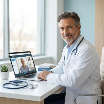 Compassionate healthcare professional conducting online cancer consultation via video call