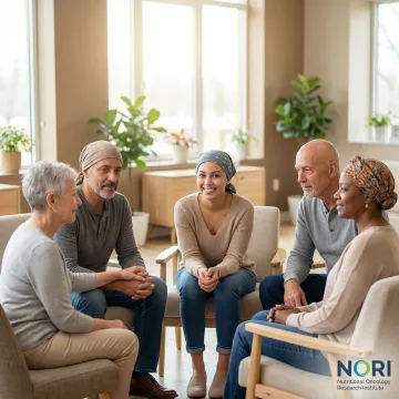 Cancer patients connecting in supportive peer group session