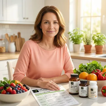 Person following a home-based nutritional cancer support program with supplements and a meal plan.