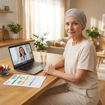 Integrative cancer nutritional counseling session with a wellness specialist and patient via video call