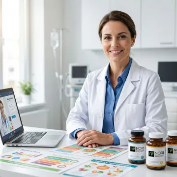 Nutritional oncology specialist reviewing a personalized cancer support plan with a patient over a video call.