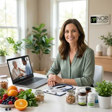 Private cancer consultant providing expert oncology nutritional guidance to a patient via video call.