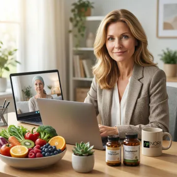 Nutritional oncology specialist providing integrative cervical cancer care support via video consultation