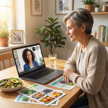 Nutrition coach reviewing a personalized cancer support diet plan with a patient via video call