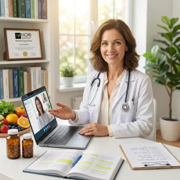 Nutritional oncology specialist discussing alternative pancreatic cancer treatment options with a patient via video call