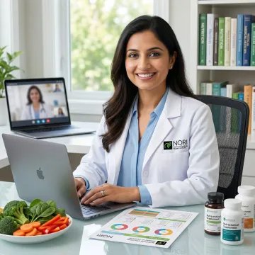 Oncology nutritionist guiding a cancer patient through a personalized nutrition plan during a virtual session