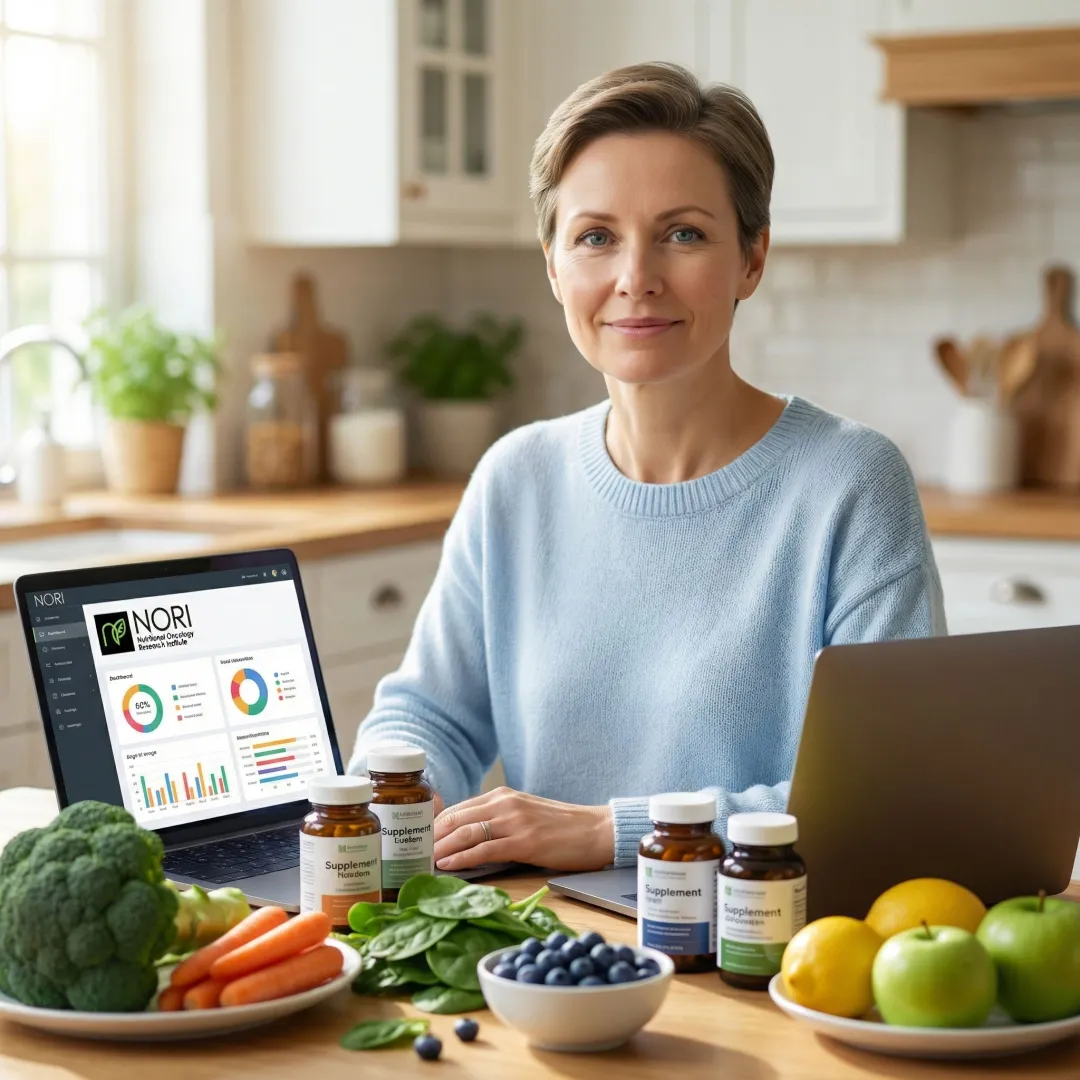 Cancer patient following a home-based nutritional support program with supplements and healthy food