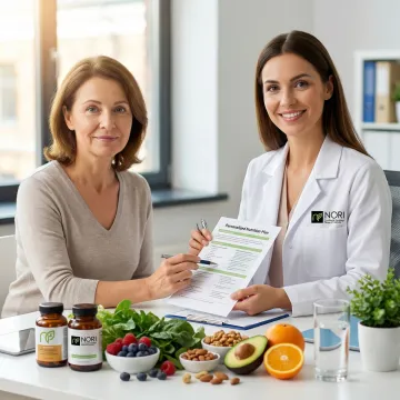 Oncology nutritionist consulting with a cancer patient over a personalized nutrition plan