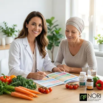 Nutritionist reviewing a personalized cancer recovery diet plan with a client