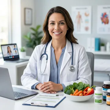 Registered dietitian conducting an oncology nutrition consultation with a cancer patient via video call