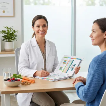 Nutritional oncology specialist discussing alternative cancer treatment options with a patient