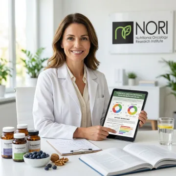 NORI nutritional oncology specialist reviewing a personalized brain cancer support protocol on a tablet