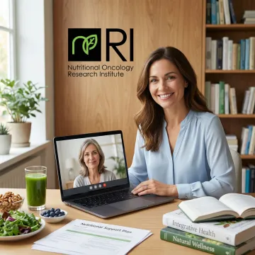 Compassionate nutritional oncology counselor discussing brain cancer support options with a patient via video call