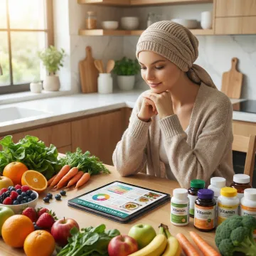 Person following a natural cancer recovery nutrition plan at home with fresh plant-based foods