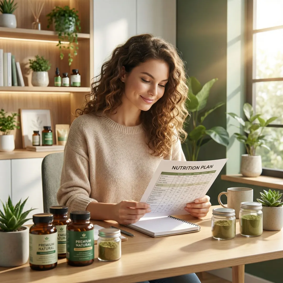 Cancer patient reviewing a personalized nutritional support plan at home.
