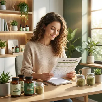 Cancer patient reviewing a personalized nutritional support plan at home.