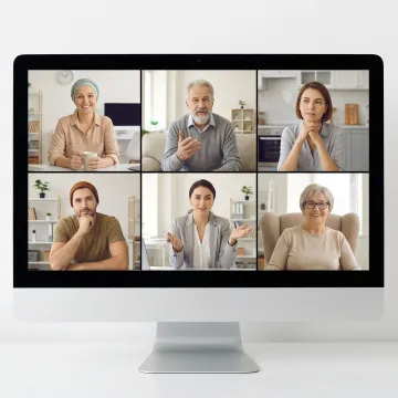 Cancer support network meeting with patients participating in an online Zoom workshop