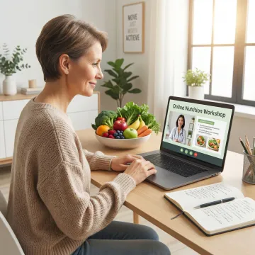 Cancer survivor attending an online nutrition class via video call