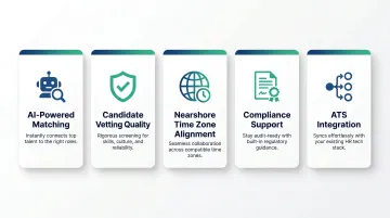 Five criteria for evaluating nearshore AI hiring platforms comparison breakdown infographic