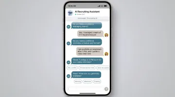 Conversational AI recruiting chatbot interface showing candidate SMS screening and scheduling interaction
