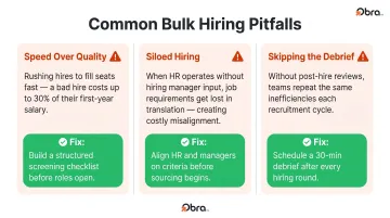 Three common bulk recruitment mistakes and how to avoid them comparison infographic