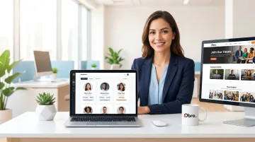 Recruiter reviewing candidate profiles on laptop with employer brand content displayed