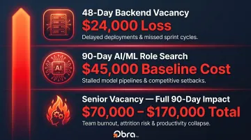 Tech vacancy cost breakdown infographic showing 90-day financial impact escalation