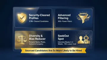 SeekOut AI sourcing platform key differentiators diversity security cleared talent infographic