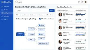 Obra Hire SkillsTree competency matching interface showing candidate sourcing platform