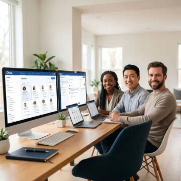 Recruiting team using remote hiring software dashboard