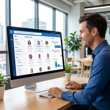 Recruiter using candidate sourcing software dashboard