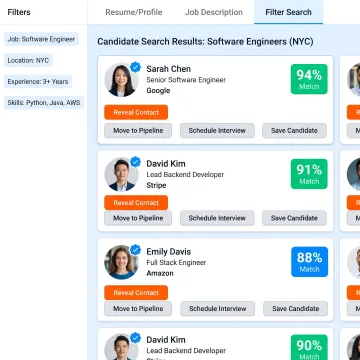 Recruiting software candidate search interface