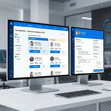 Recruiting software dashboard with candidate matching results