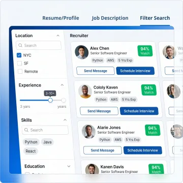AI recruiting dashboard with candidate matches