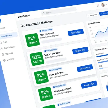 AI platform showing passive candidate matches and outreach tools