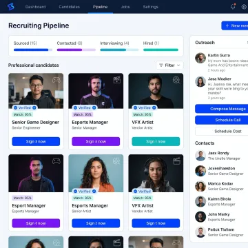 Gaming recruitment platform dashboard
