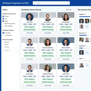 Platform dashboard for sourcing remote database candidates