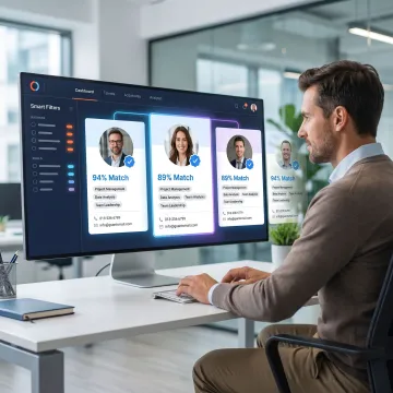 Recruiter sourcing candidates with AI matching tools