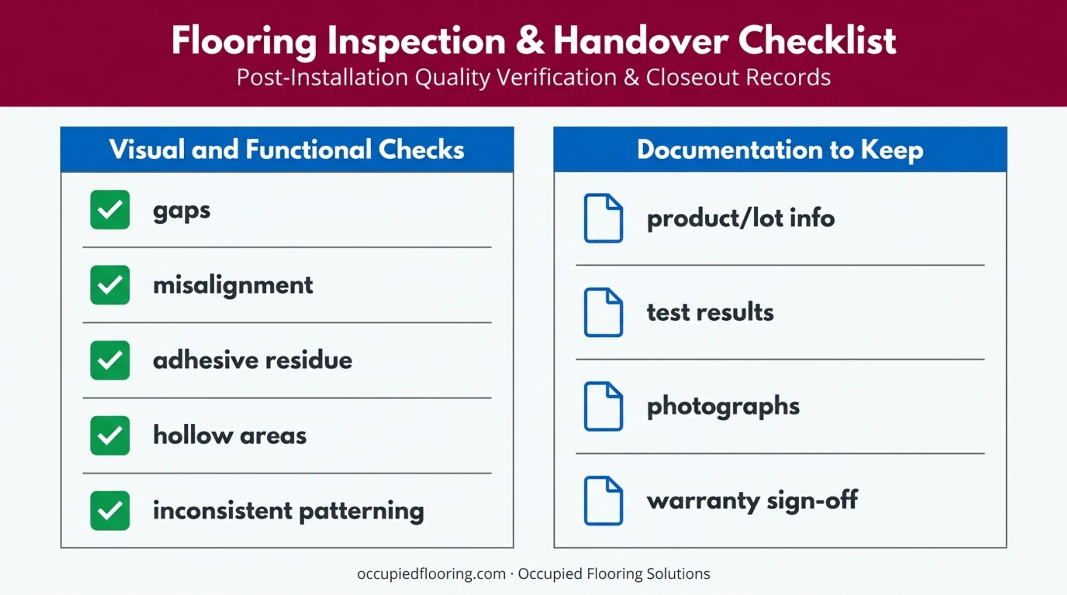 Post-installation validation checklist for commercial vinyl flooring projects