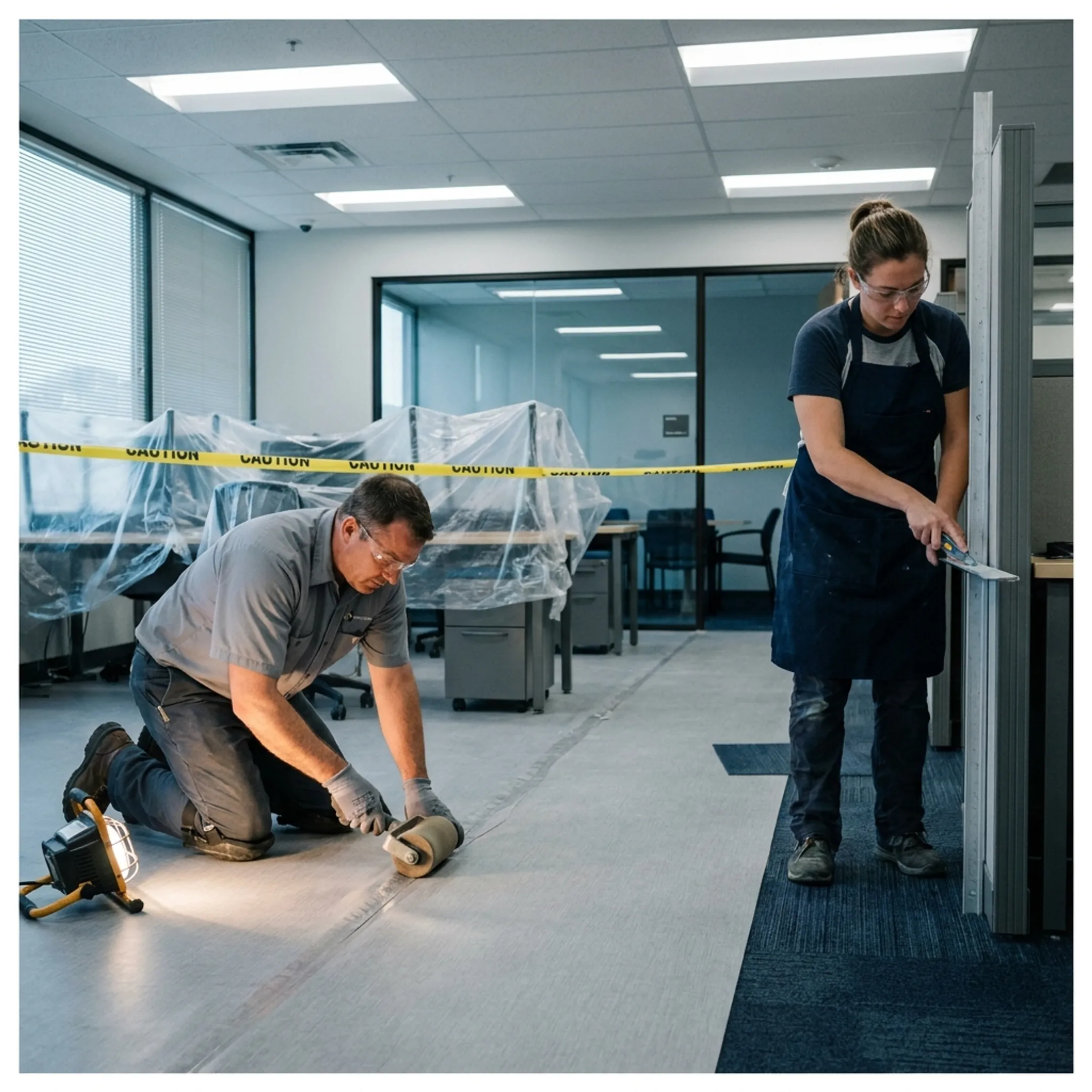 Commercial flooring installation in an occupied Chicago office