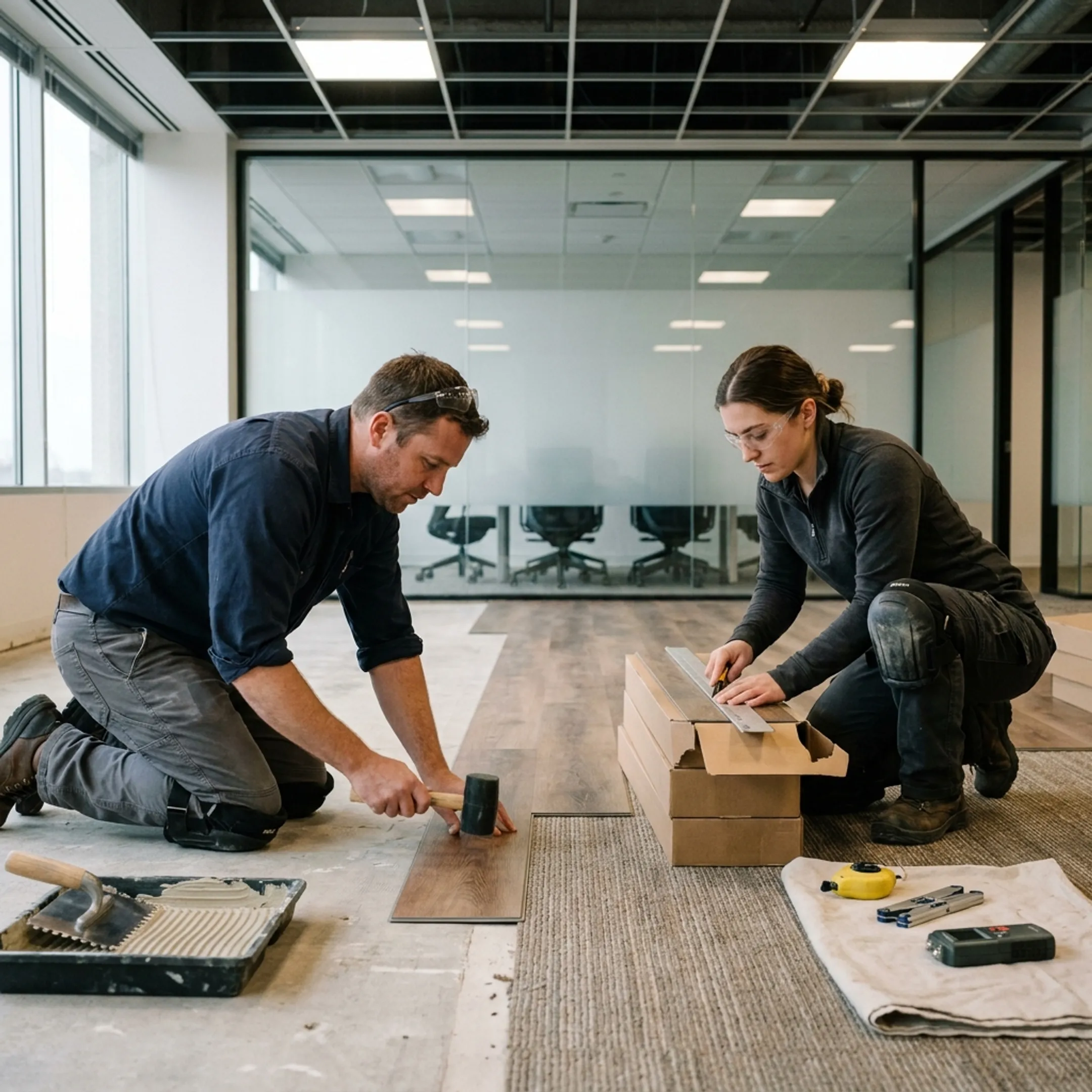 Commercial vinyl flooring installation in a New York office building